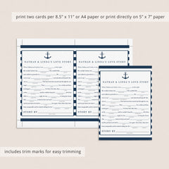 sailor themed bridal shower mad libs love story cards