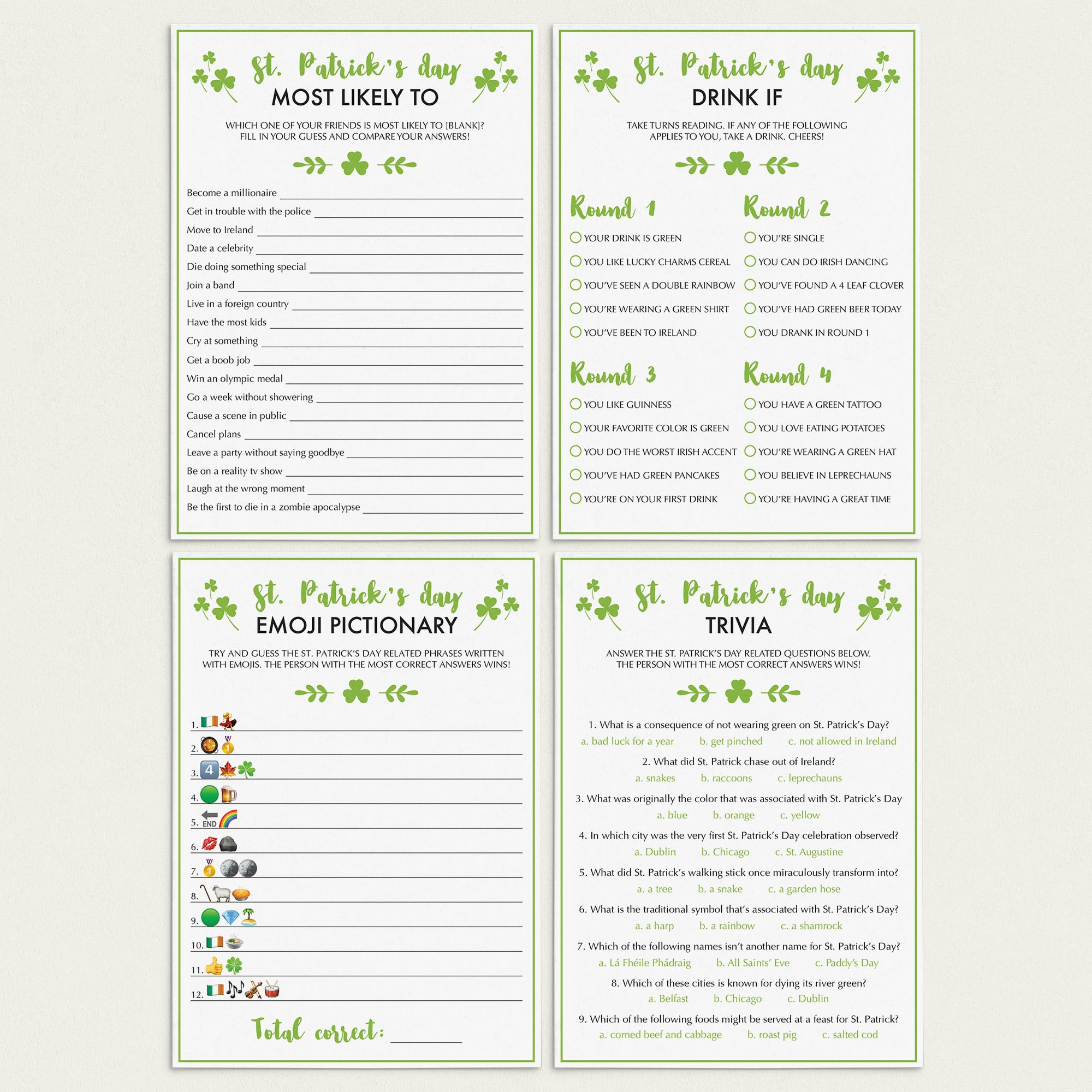 Fillable and Printable Games for Saint Patricks Day by LittleSizzle