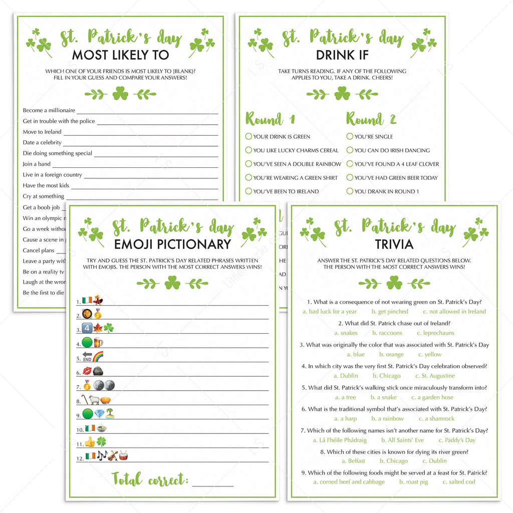 Fillable and Printable Games for Saint Patricks Day | Instant Download ...