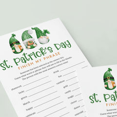 St Patrick's Party Game Printable Finish My Phrase