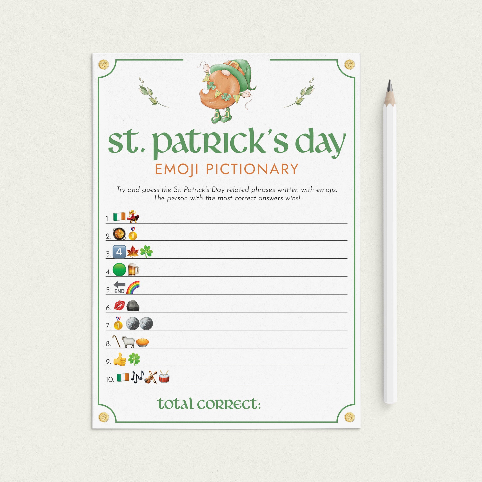 Saint Patricks Day Emojis Game with Answers Printable by LittleSizzle