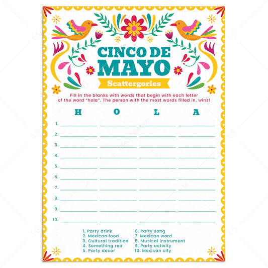 Cinco de Mayo Scattergories Party Game Printable by LittleSizzle