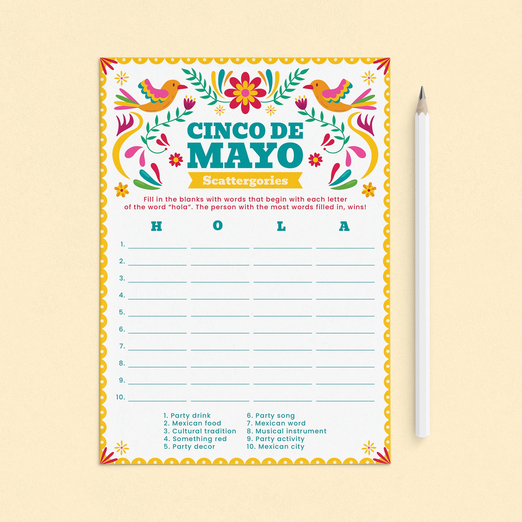 Cinco de Mayo Scattergories Party Game Printable by LittleSizzle