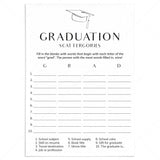 Simple Graduation Game Scattergories Printable by LittleSizzle