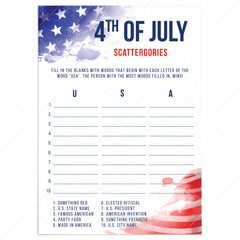 Patriotic July 4 Party Game USA Scattergories by LittleSizzle