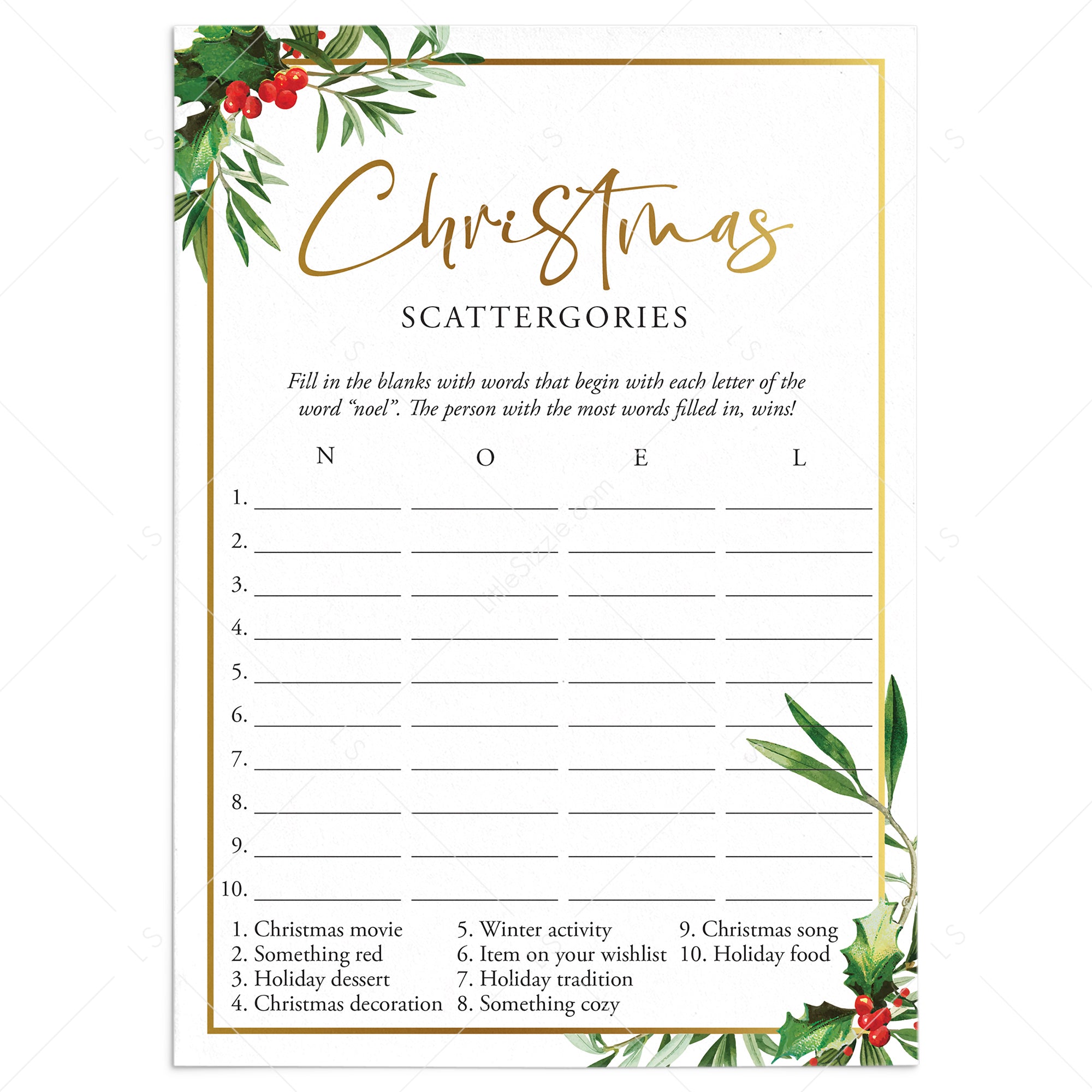 Christmas Scattergories Printable by LittleSizzle
