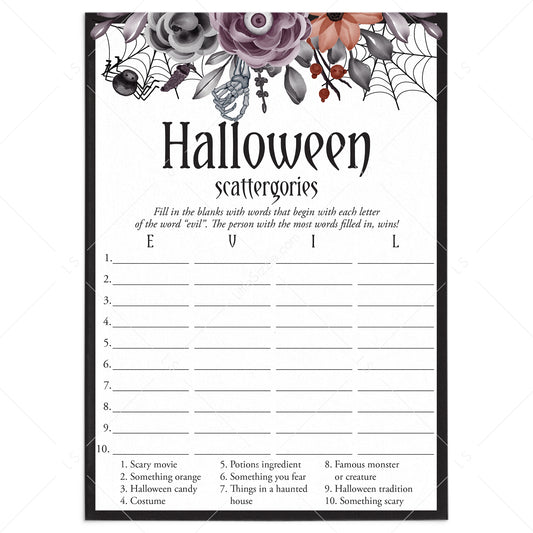 Floral Halloween Party Game Scattergories Download by LittleSizzle