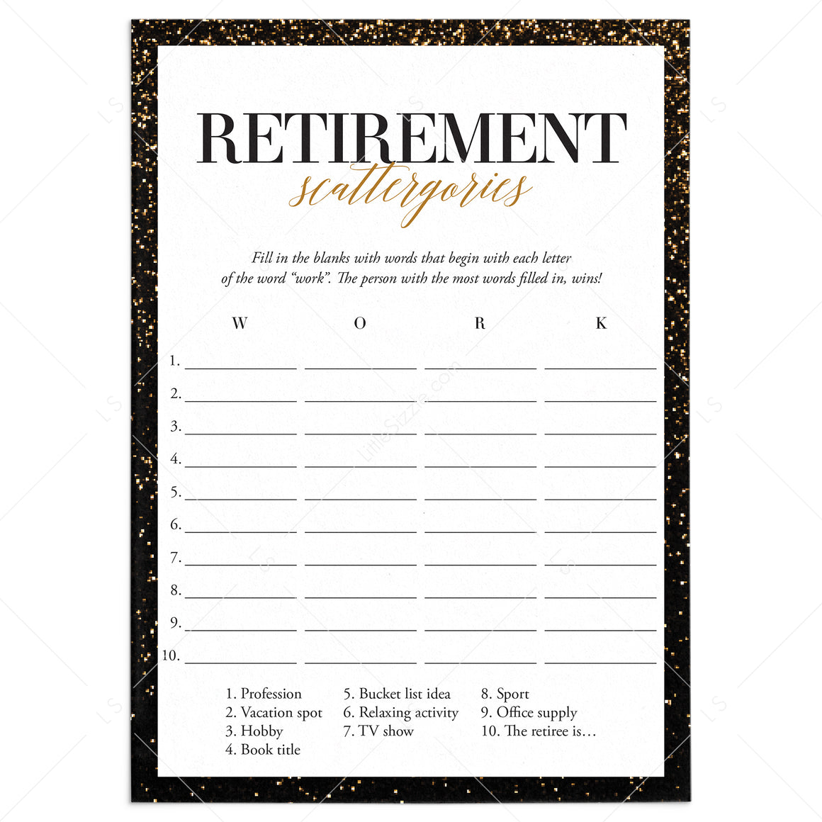 Retirement Scattergories Games Printable | Instant Download – LittleSizzle