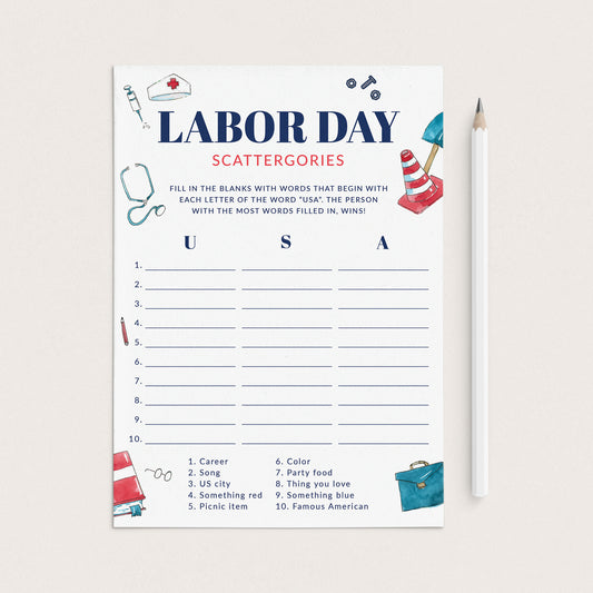 Labor Day Game Idea Scattergories Printable by LittleSizzle