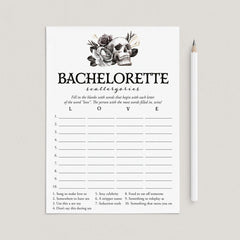 Skull Bachelorette Party Game Scattergories Printable | Black Florals ... Skull Bachelorette Party Game Scattergories Printable | Black Florals ...