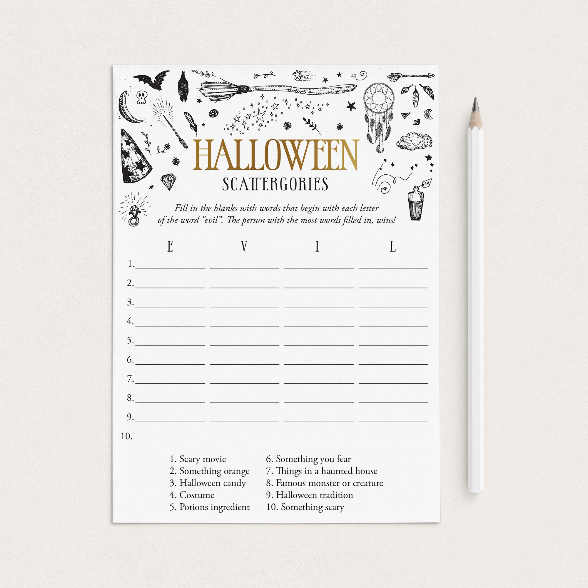 Witchy Halloween Party Game Scattergories by LittleSizzle