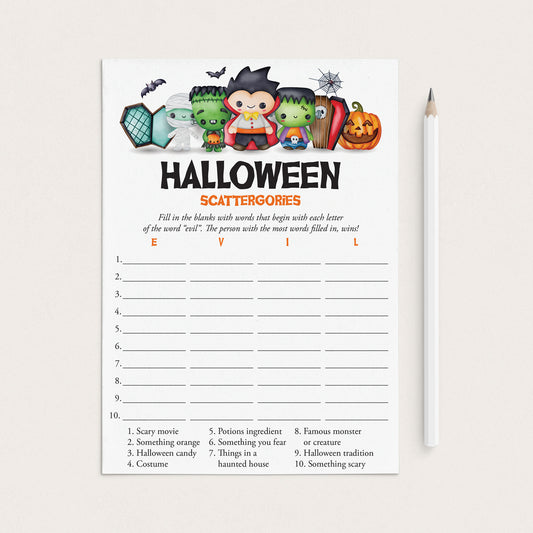 Cute Halloween Party Game Scattergories Printable by LittleSizzle