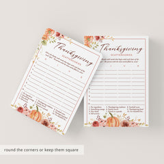 Thanksgiving Party Game Scattergories Printable