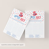 Printable USA Scattergories Game for 4th of July Party