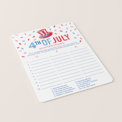 Printable USA Scattergories Game for 4th of July Party
