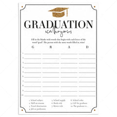 Grad Scattergories Graduation Party Game Printable by LittleSizzle