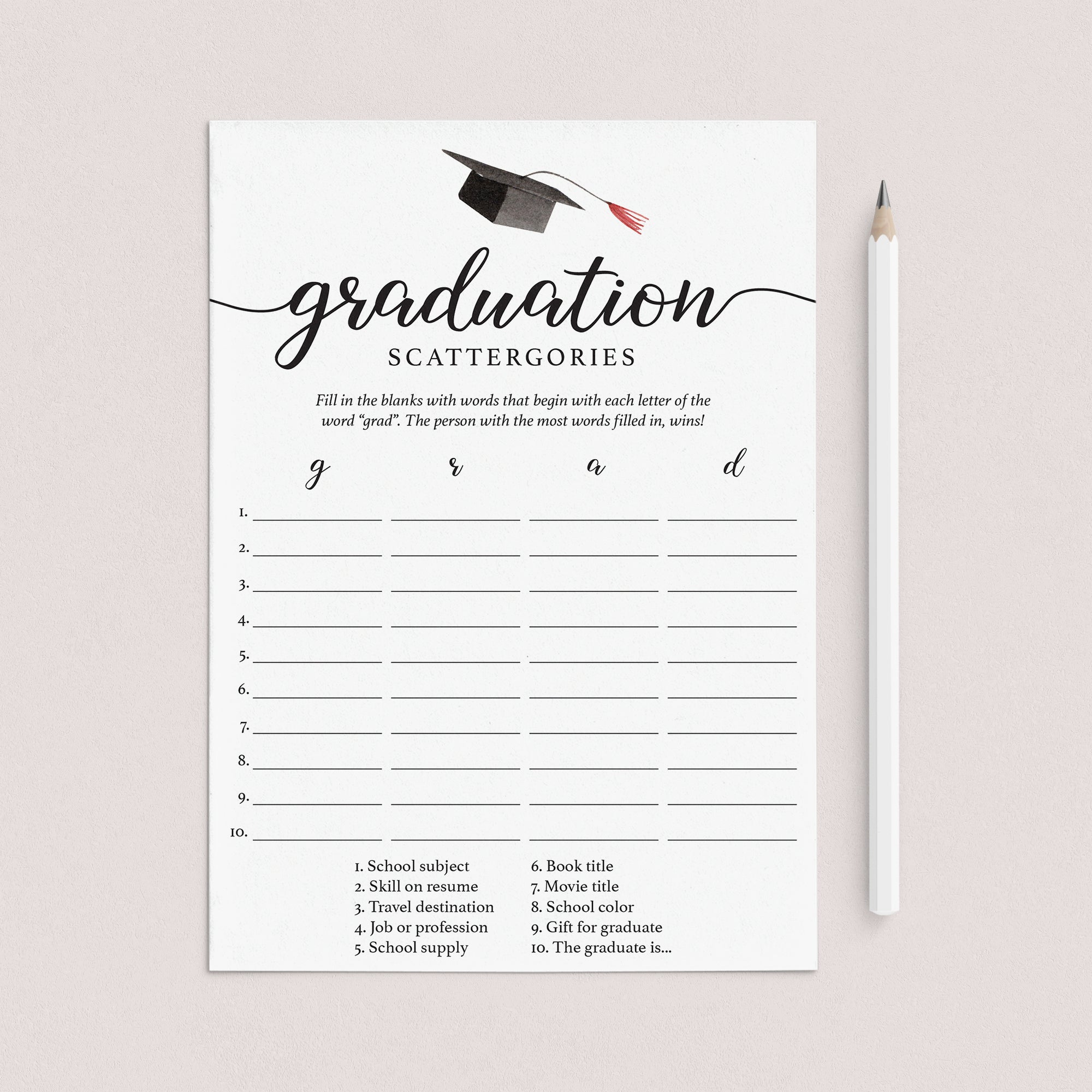 Printable Graduation Game Scattergories by LittleSizzle