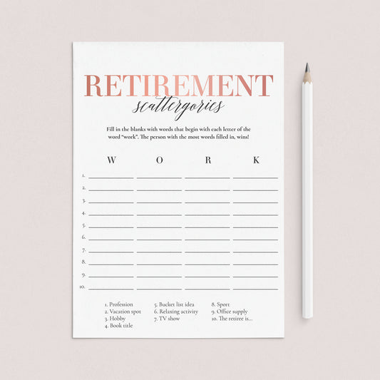 Women's Retirement Party Game Scattergories Printable by LittleSizzle
