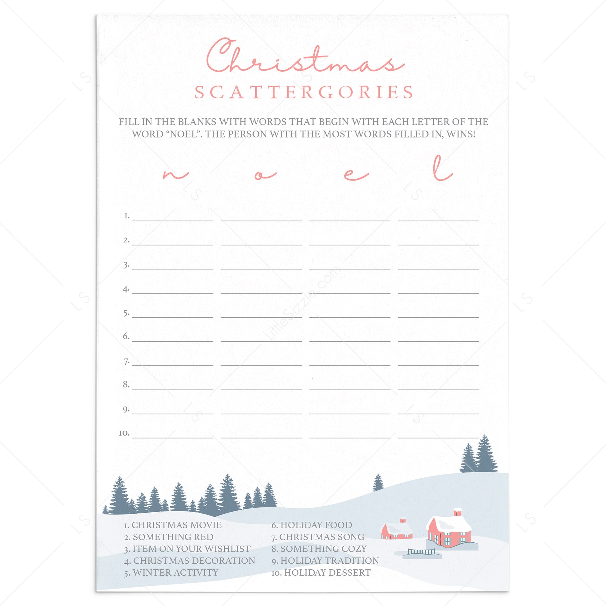 Printable Holiday Game Scattergories by LittleSizzle