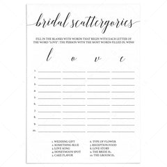 Simple Bridal Shower Game Scattergories Download by LittleSizzle