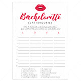 Red Bachelorette Party Game Scattergories Printable by LittleSizzle