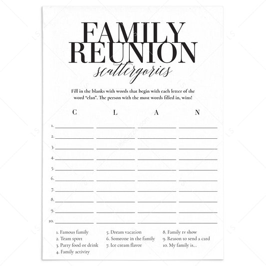 Family Reunion Scattergories Printable by LittleSizzle