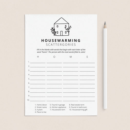 Game for Houswarming Party Scattergories Printable by LittleSizzle