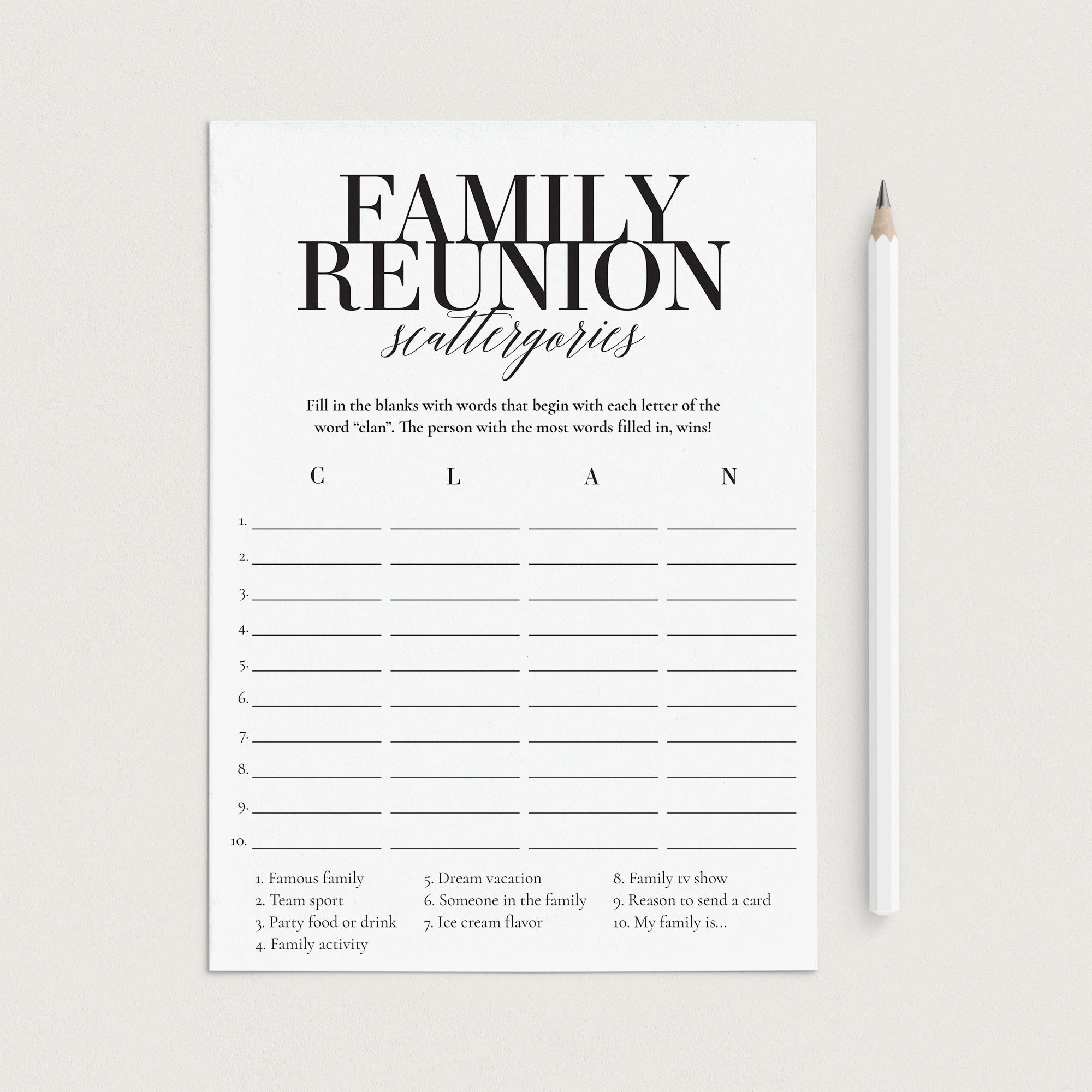 Family Reunion Scattergories Printable by LittleSizzle