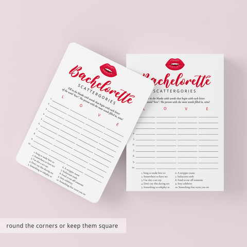 Red Bachelorette Party Game Scattergories Printable – LittleSizzle