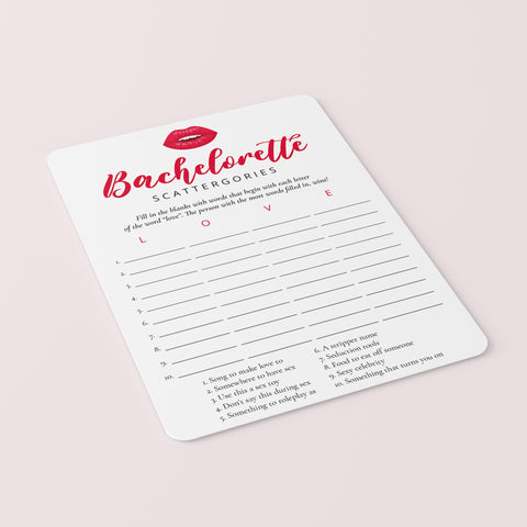 Red Bachelorette Party Game Scattergories Printable – LittleSizzle