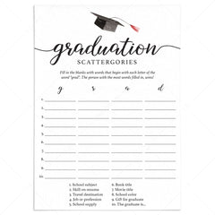 Printable Graduation Game Scattergories by LittleSizzle