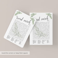Wedding Word Search Game Printable Greenery Theme