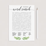 greenery bridal shower word search game