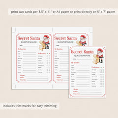 Secret Santa Questionnaire for Gift Exchange Printable