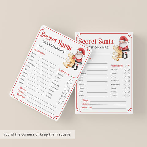 Secret Santa Questionnaire for Gift Exchange Printable – LittleSizzle