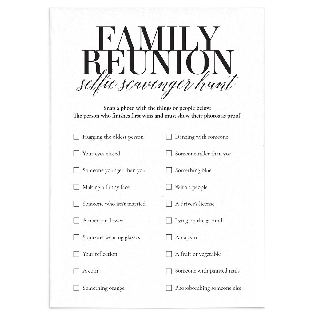 Printable Family Reunion Selfie Scavenger Hunt | Teen Family Reunion ...