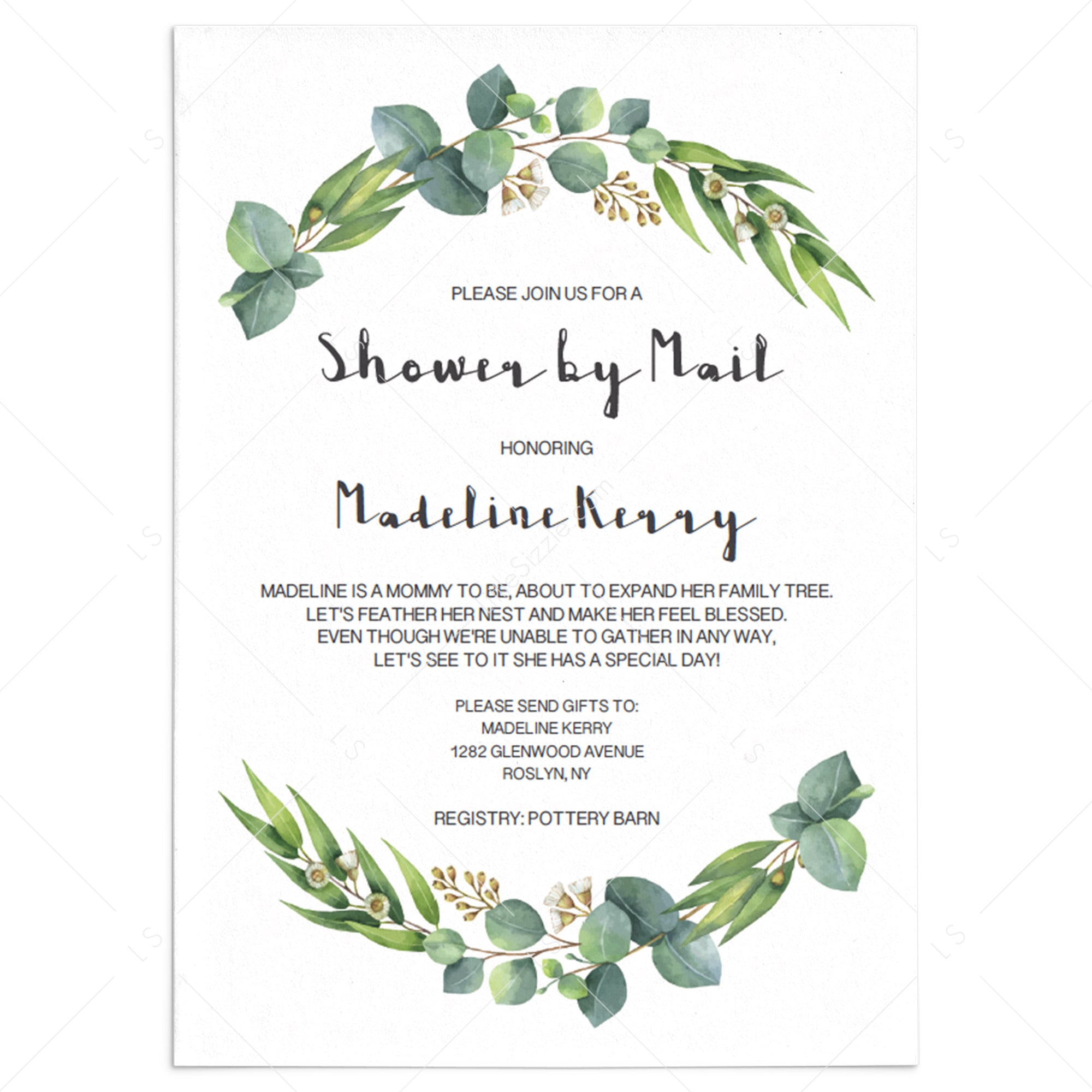 Greenery shower by mail invitation template by LittleSizzle