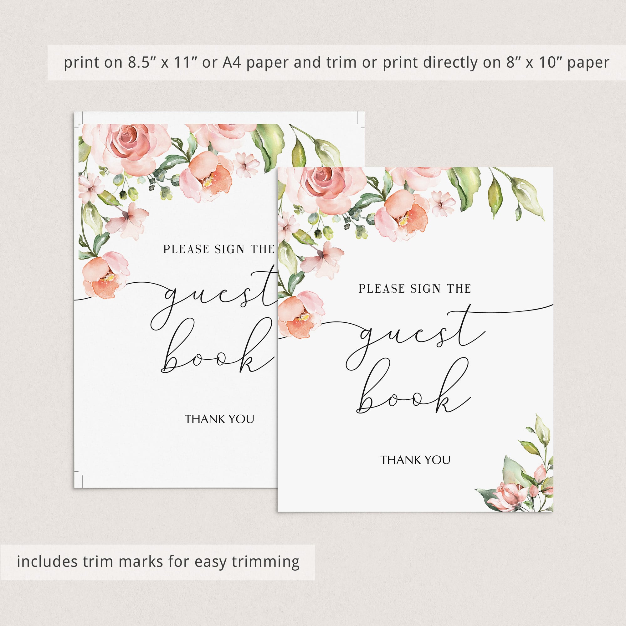 Blush floral guest book sign instant download by LittleSizzle