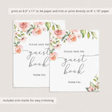 Blush floral guest book sign instant download by LittleSizzle