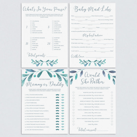 Teal Baby Shower Games Package Printable by LittleSizzle