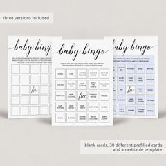 Baby shower bingo game prefilled cards by LittleSizzle