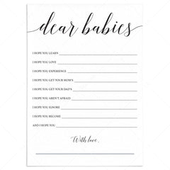 Gender Neutral Twin Baby Shower Wish Cards Dear Babies Printable by LittleSizzle