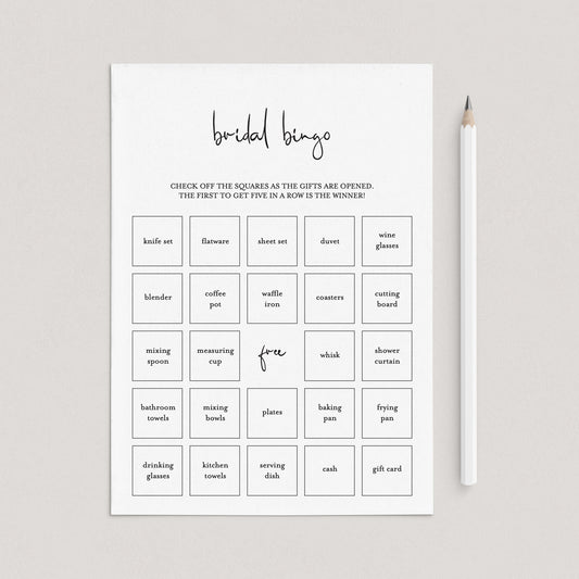 Minimalist Bridal Bingo PreFilled And Blank Cards Printable by LittleSizzle