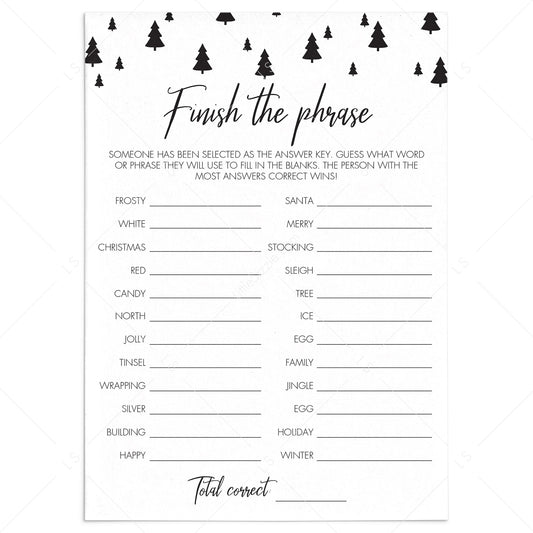 Minimal Christmas Party Game Finish The Phrase Printable by LittleSizzle