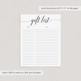 Simple Gift List Printable Calligraphy Font