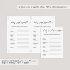 Simple Baby Shower Scrambled Word Game