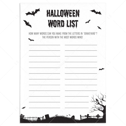Printable Halloween Word Game for Family by LittleSizzle