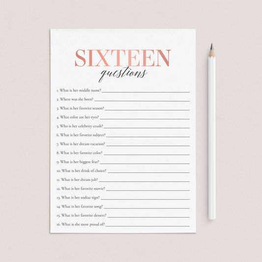Sweet Sixteen Party Game How Well Do You Know The Birthday Girl Printable by LittleSizzle