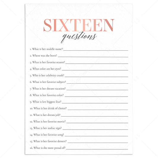 Sweet Sixteen Party Game How Well Do You Know The Birthday Girl Printable by LittleSizzle