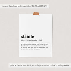 Sláinte Definition Print Instant Download